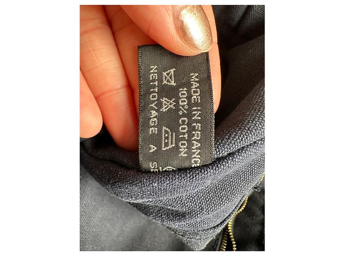 Hermès Vintage Hermes Canvas Tote in Navy-Braun gestreift Marineblau - Ansicht 6