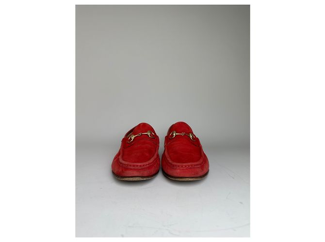 Mocassini Vintage Gucci in Camoscio Rosso e Oro EU36 - vista 2