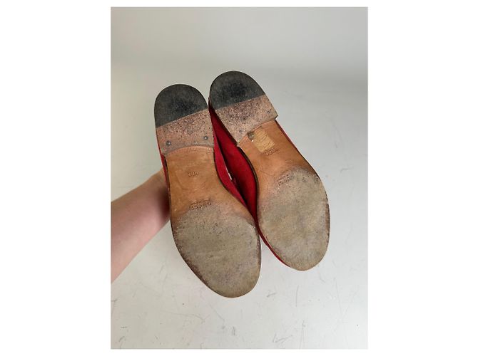 Mocassini Vintage Gucci in Camoscio Rosso e Oro EU36 - vista 8