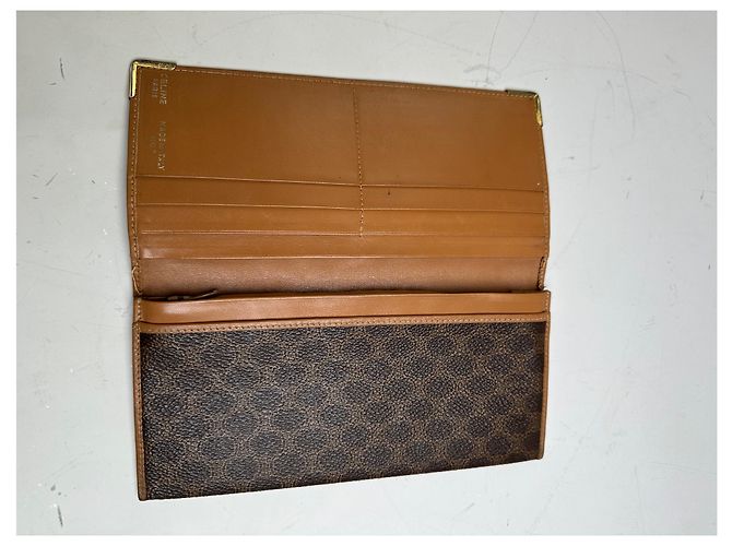 Céline Vintage Celine Logo Pattern Leather Wallet Brown Gold - view 3