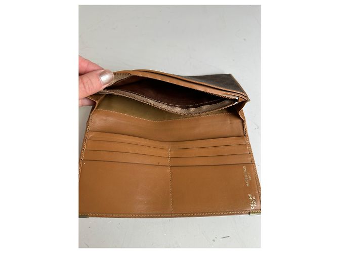 Céline Vintage Celine Logo Pattern Leather Wallet Brown Gold - view 5