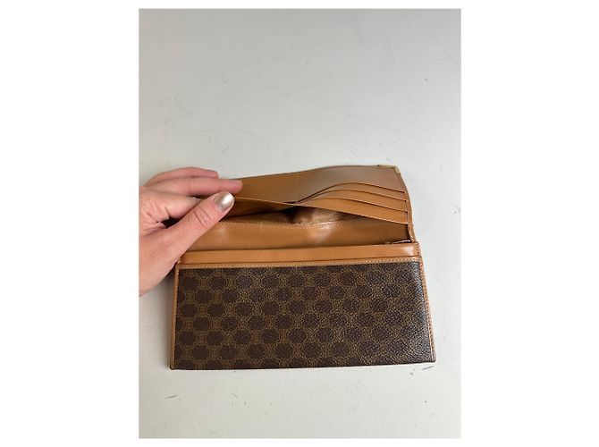 Céline Vintage Celine Logo Pattern Leather Wallet Brown Gold - view 6