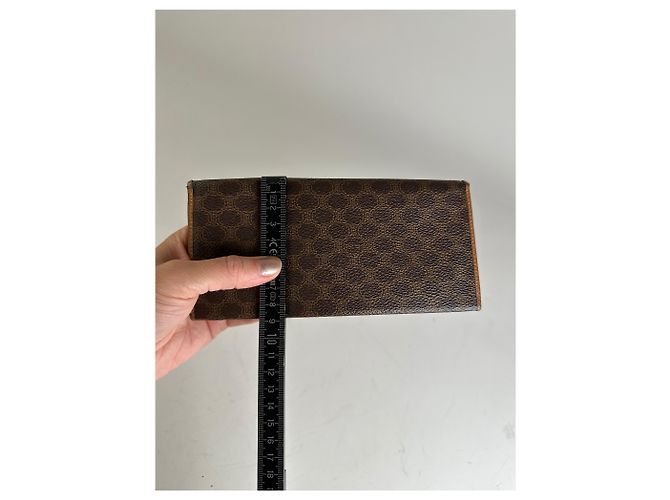Céline Vintage Celine Logo Pattern Leather Wallet Brown Gold - view 8