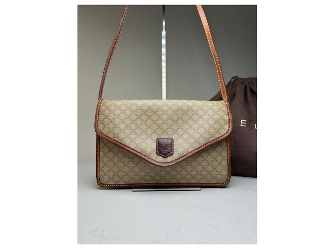 16 Céline Vintage Celine Monogram Canvas Schultertasche Beige Brown - Ansicht 14