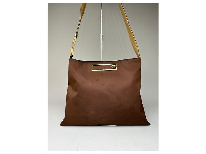 Vintage Givenchy Nylon Schultertasche Braun Olivgrün Gold - Ansicht 14