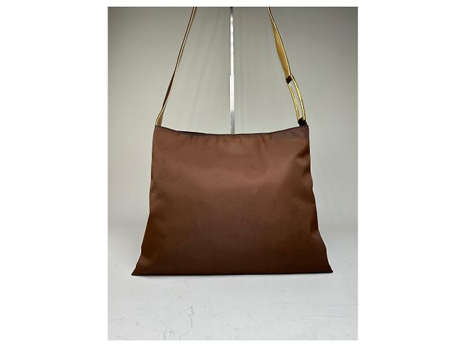 Vintage Givenchy Nylon Schultertasche Braun Olivgrün Gold - Ansicht 15
