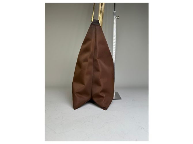 Vintage Givenchy Nylon Schultertasche Braun Olivgrün Gold - Ansicht 4
