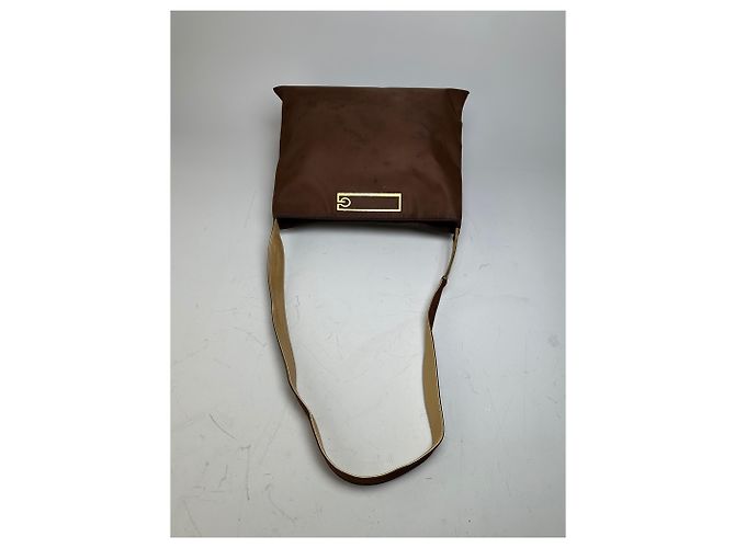 Vintage Givenchy Nylon Schultertasche Braun Olivgrün Gold - Ansicht 7