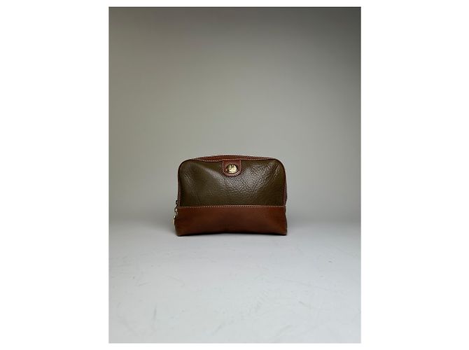 Necessaire Vintage Loewe in pelle martellata Olive Brown Verde - vista 10