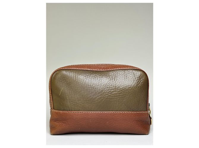 Necessaire Vintage Loewe in pelle martellata Olive Brown Verde - vista 2