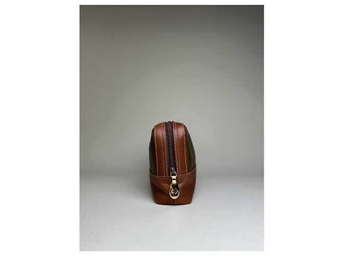 Necessaire Vintage Loewe in pelle martellata Olive Brown Verde - vista 4