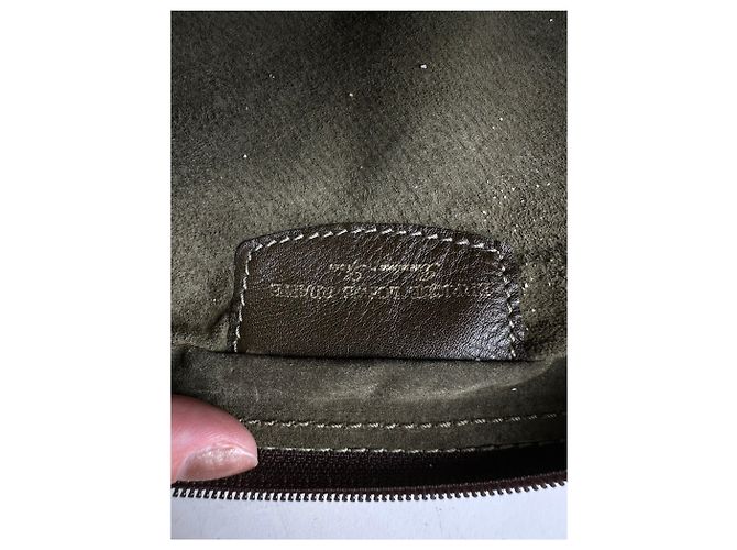 Necessaire Vintage Loewe in pelle martellata Olive Brown Verde - vista 5