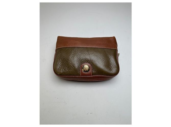 Necessaire Vintage Loewe in pelle martellata Olive Brown Verde - vista 6