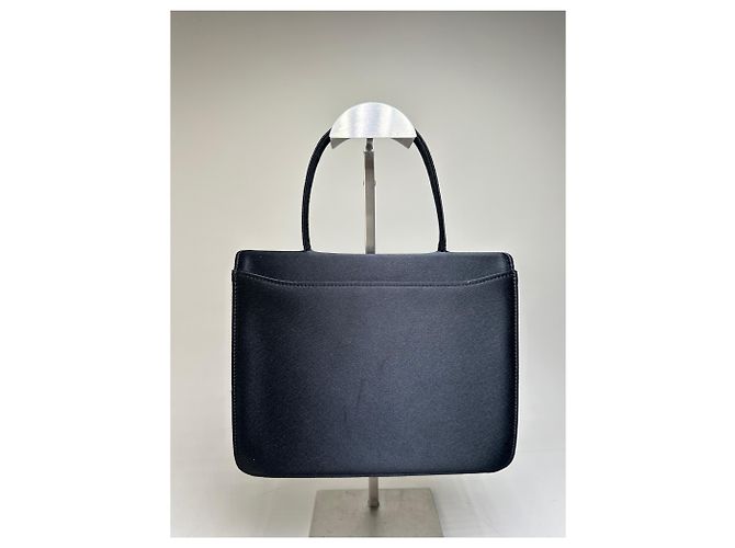 Vintage Courreges Satin-Leder Handtasche Schwarz Silber - Ansicht 2
