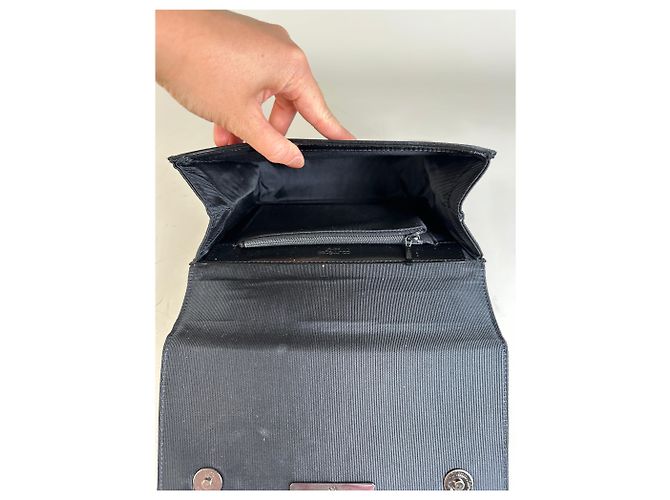 Vintage Courreges Satin-Leder Handtasche Schwarz Silber - Ansicht 3