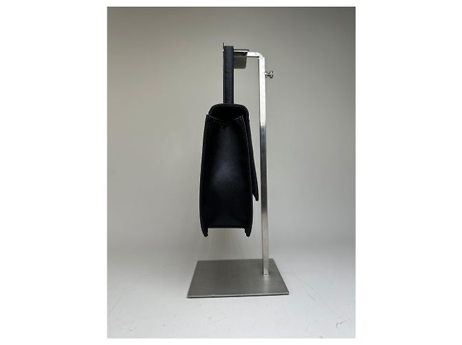 Vintage Courreges Satin-Leder Handtasche Schwarz Silber - Ansicht 4