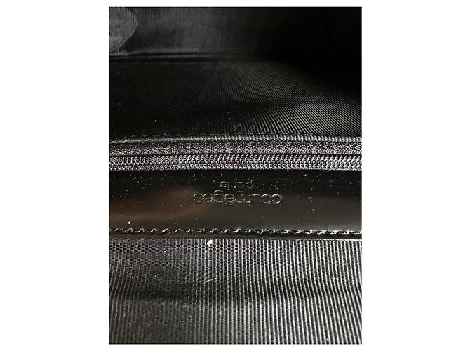 Vintage Courreges Satin-Leder Handtasche Schwarz Silber - Ansicht 5
