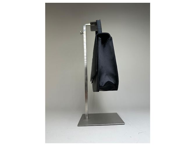 Vintage Courreges Satin-Leder Handtasche Schwarz Silber - Ansicht 6