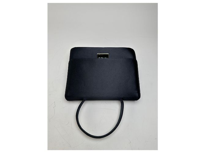 Vintage Courreges Satin-Leder Handtasche Schwarz Silber - Ansicht 7