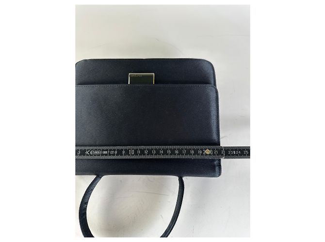Vintage Courreges Satin-Leder Handtasche Schwarz Silber - Ansicht 8