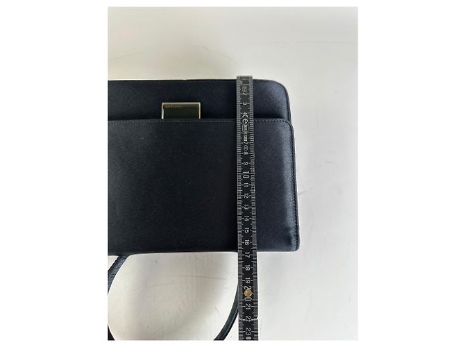 Vintage Courreges Satin-Leder Handtasche Schwarz Silber - Ansicht 9