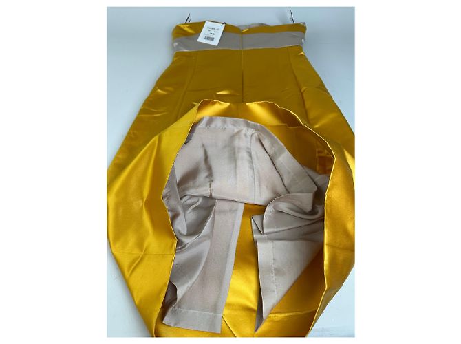 Céline Vintage Celine Kleid aus Seidensatin Gelb S - Ansicht 10