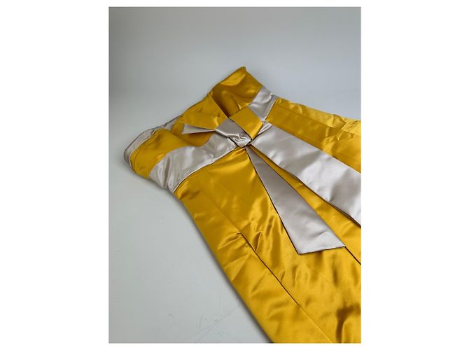 Céline Vintage Celine Kleid aus Seidensatin Gelb S - Ansicht 2