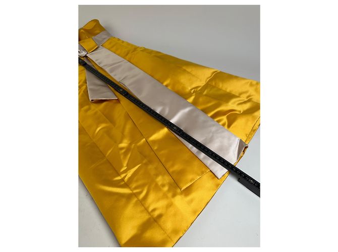 Céline Vintage Celine Kleid aus Seidensatin Gelb S - Ansicht 3
