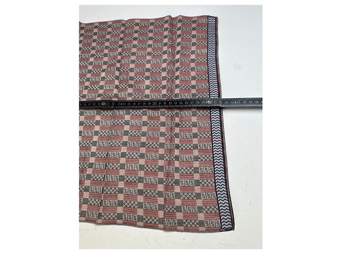 Sciarpa Vintage Fendi FF Monogram in misto seta Rosso Marrone Crema - vista 3