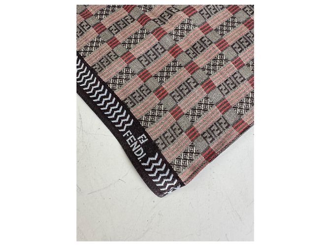 Sciarpa Vintage Fendi FF Monogram in misto seta Rosso Marrone Crema - vista 5
