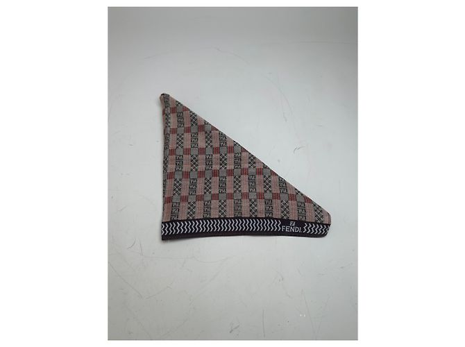 Sciarpa Vintage Fendi FF Monogram in misto seta Rosso Marrone Crema - vista 6