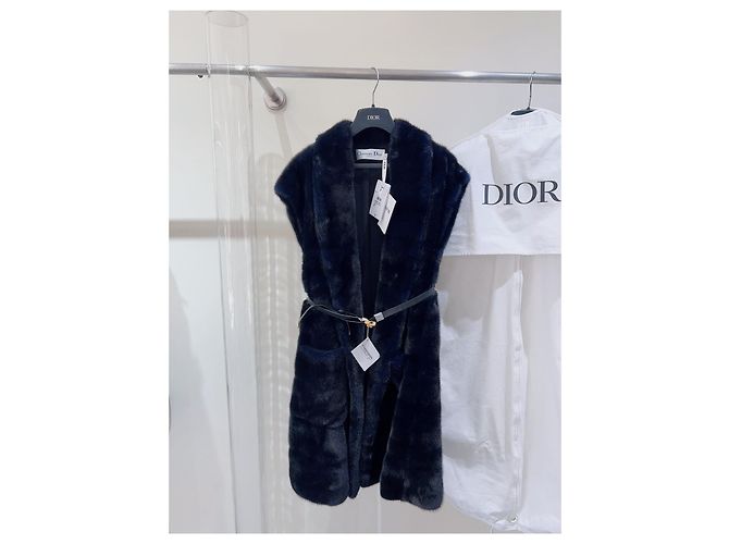 Dior Nerzmant Schwarz mit Gürtel Größe 36 Mehrfarben - Ansicht 2
