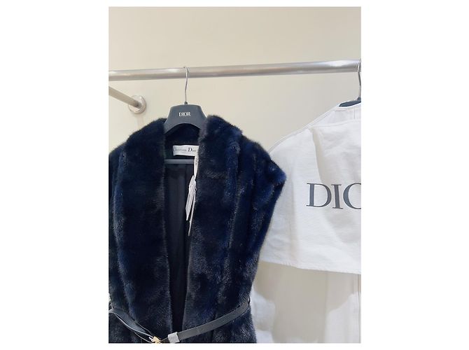 Dior Nerzmant Schwarz mit Gürtel Größe 36 Mehrfarben - Ansicht 3