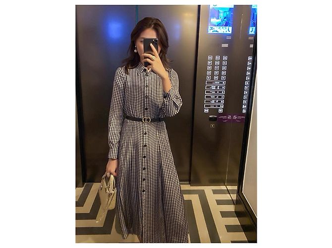 Dior Langes Seidenkleid Karo Mehrfarben - Ansicht 6