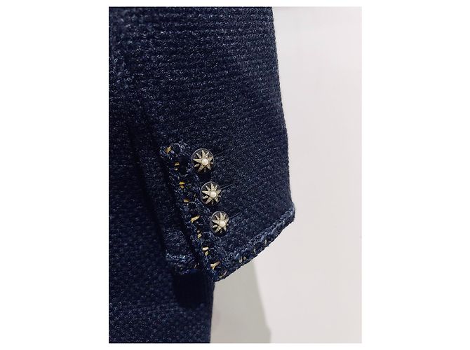 Chanel Tweed Jacke mit Stern Strass Verschluss Größe 36 Mehrfarben - Ansicht 4