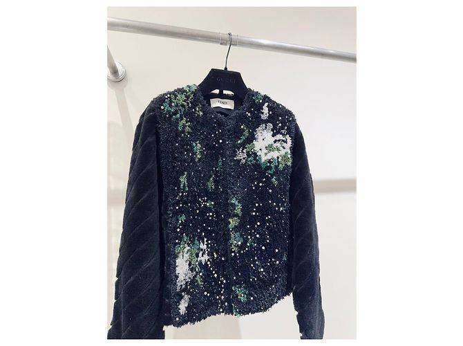 Casaco Fendi de algodão com pele couro e strass Multicor - vista 2