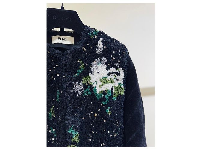 Casaco Fendi de algodão com pele couro e strass Multicor - vista 3