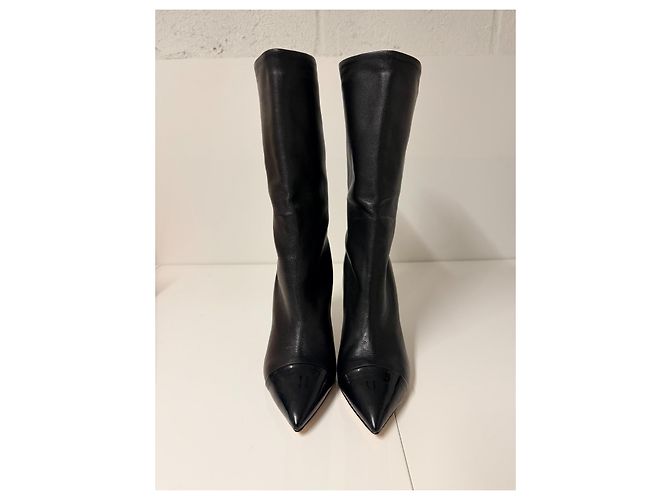 Autre Marque Botas de cuero negro de caña media con punta barnizada - vista 3