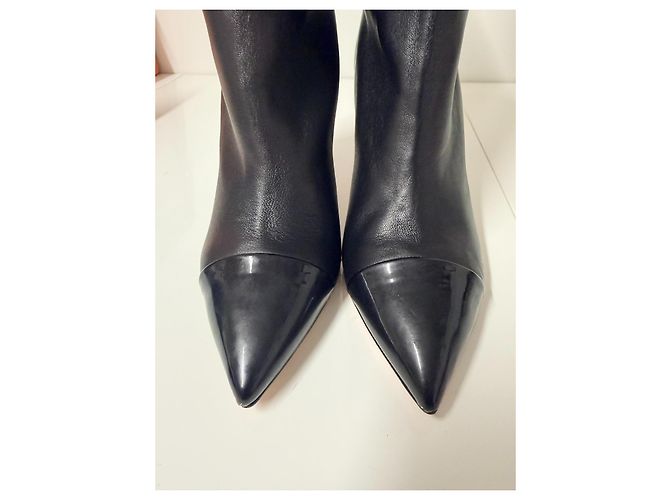 Autre Marque Botas de cuero negro de caña media con punta barnizada - vista 5