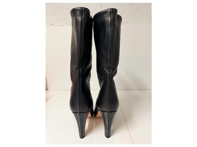 Autre Marque Botas de cuero negro de caña media con punta barnizada - vista 6