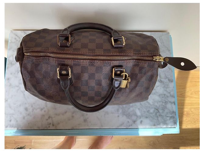 Borsa Louis Vuitton Speedy 30 Damier Ebene Marrone - vista 4