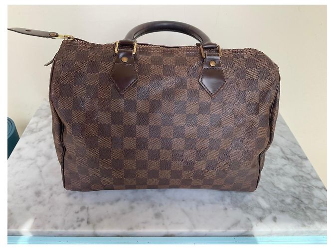 Borsa Louis Vuitton Speedy 30 Damier Ebene Marrone - vista 5