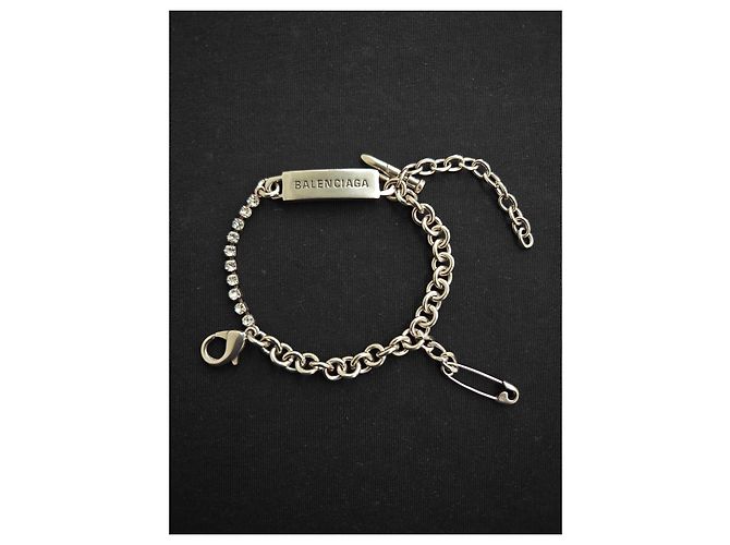 Balenciaga Bracciale a Catena Placca Logo e Strass Argento - vista 2
