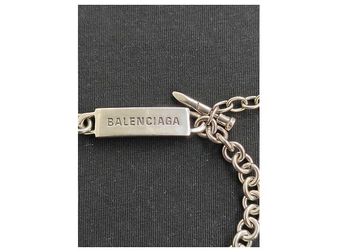 Balenciaga Bracciale a Catena Placca Logo e Strass Argento - vista 4