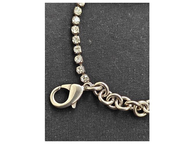 Balenciaga Bracciale a Catena Placca Logo e Strass Argento - vista 5