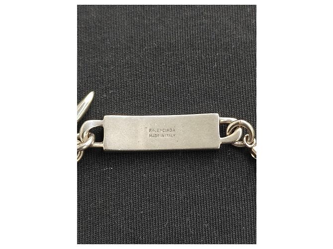 Balenciaga Bracciale a Catena Placca Logo e Strass Argento - vista 7