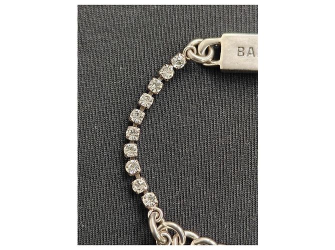 Balenciaga Bracciale a Catena Placca Logo e Strass Argento - vista 9