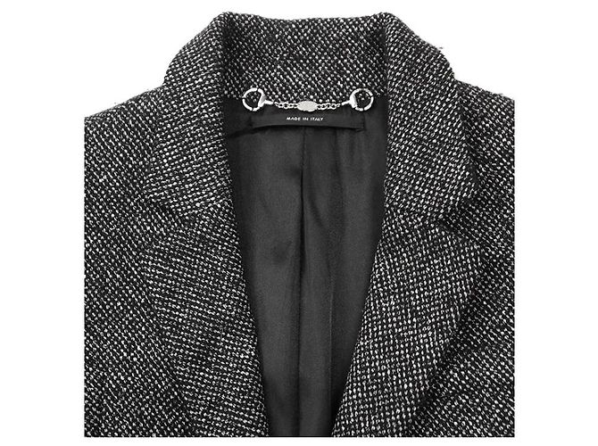 Casaco ajustado Gucci em tweed de lã e seda Preto Branco - vista 11