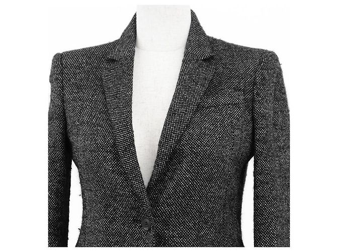 Casaco ajustado Gucci em tweed de lã e seda Preto Branco - vista 2