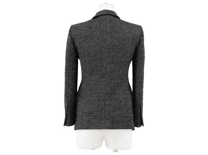 Casaco ajustado Gucci em tweed de lã e seda Preto Branco - vista 6
